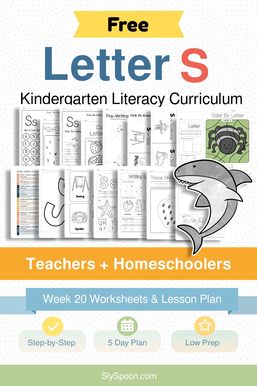 Free Kindergarten Literacy Curriculum Week 20 - All Things Letter S, including guided lessons, free printable worksheets, sensory bins, and craft and activity ideas