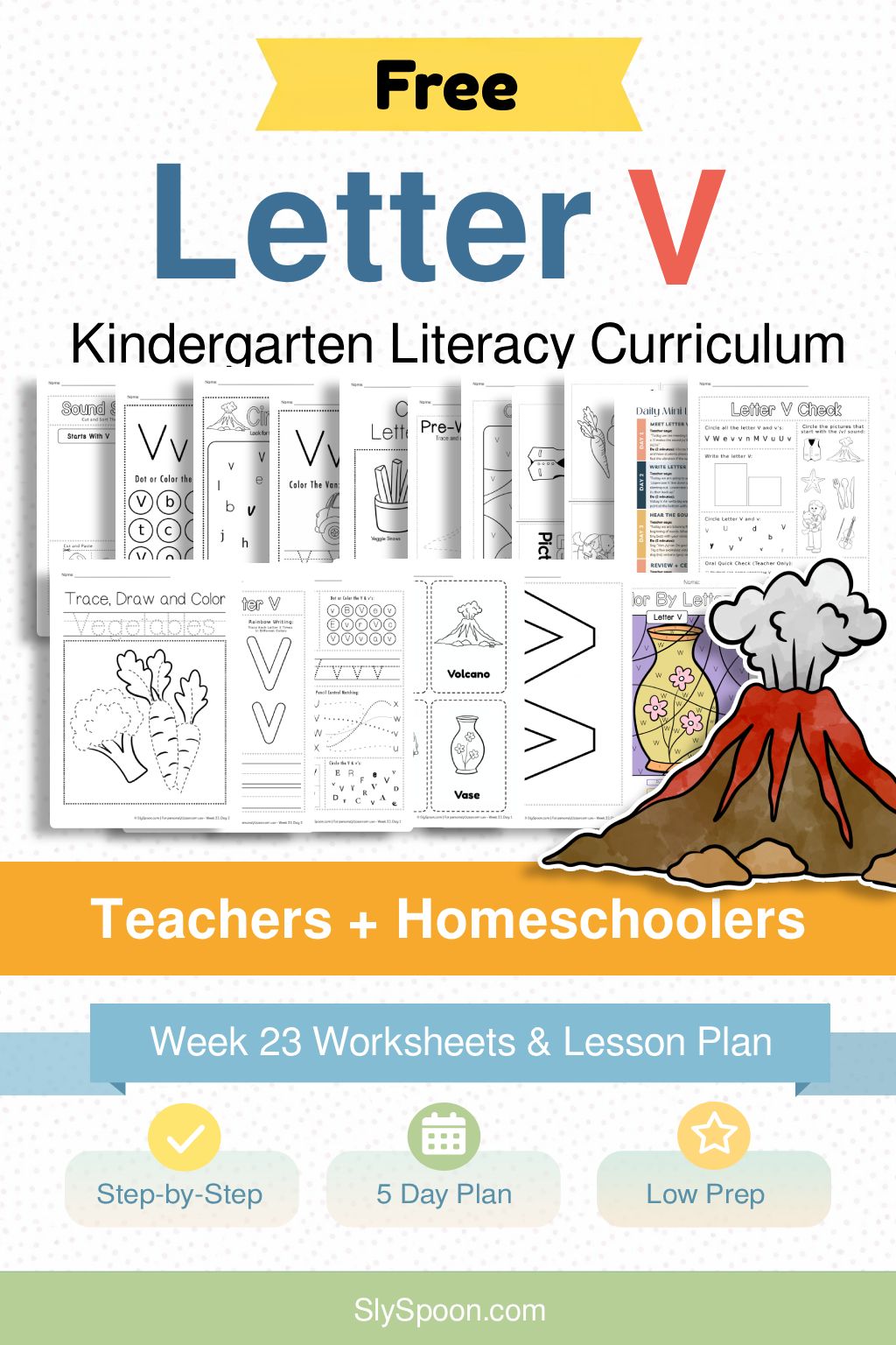 Free Kindergarten Literacy Curriculum Week 23 - All Things Letter V, including guided lessons, free printable worksheets, sensory bins, and craft and activity ideas