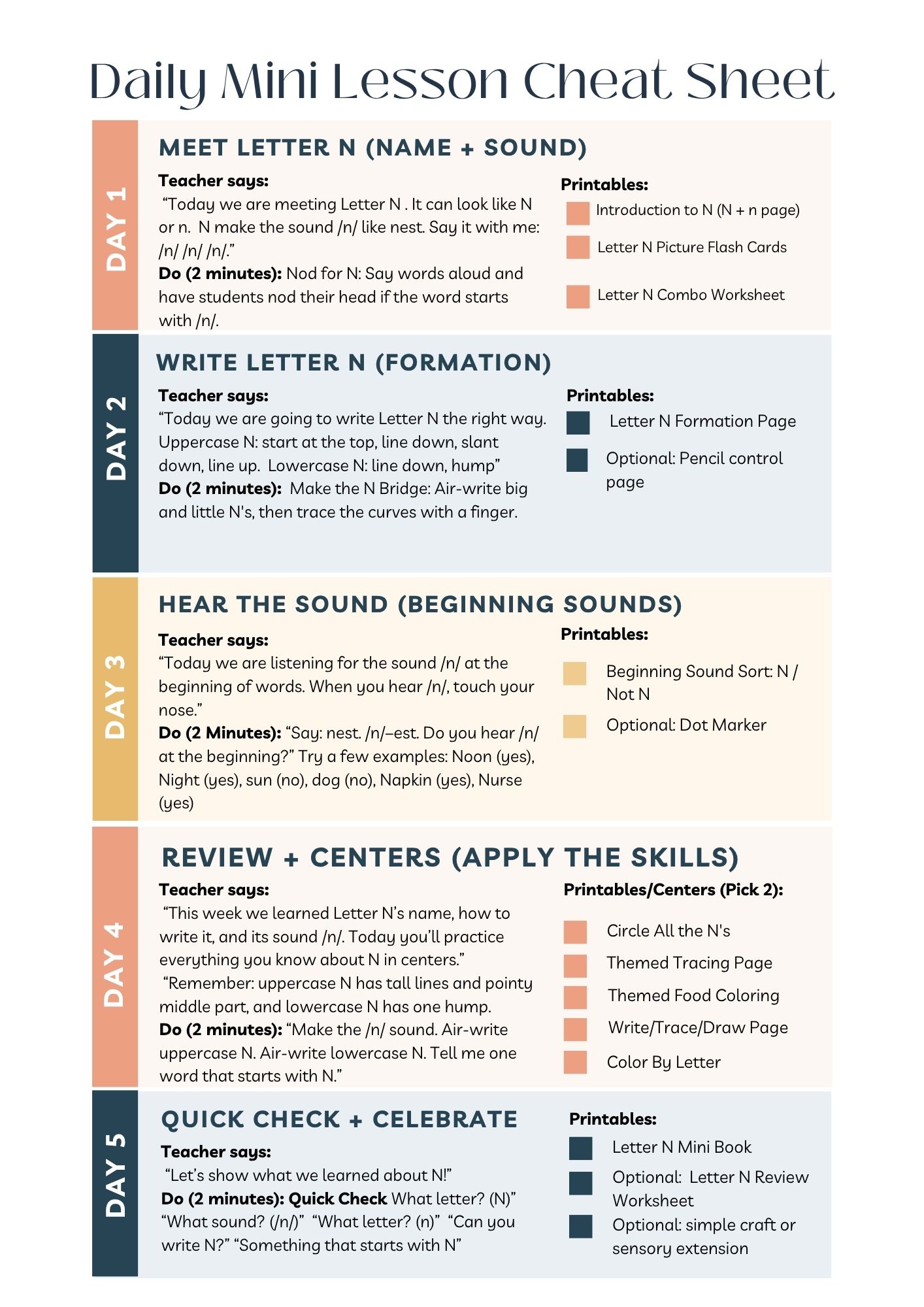 Week 15 Letter N Kindergarten Curriculum Workbook Preview