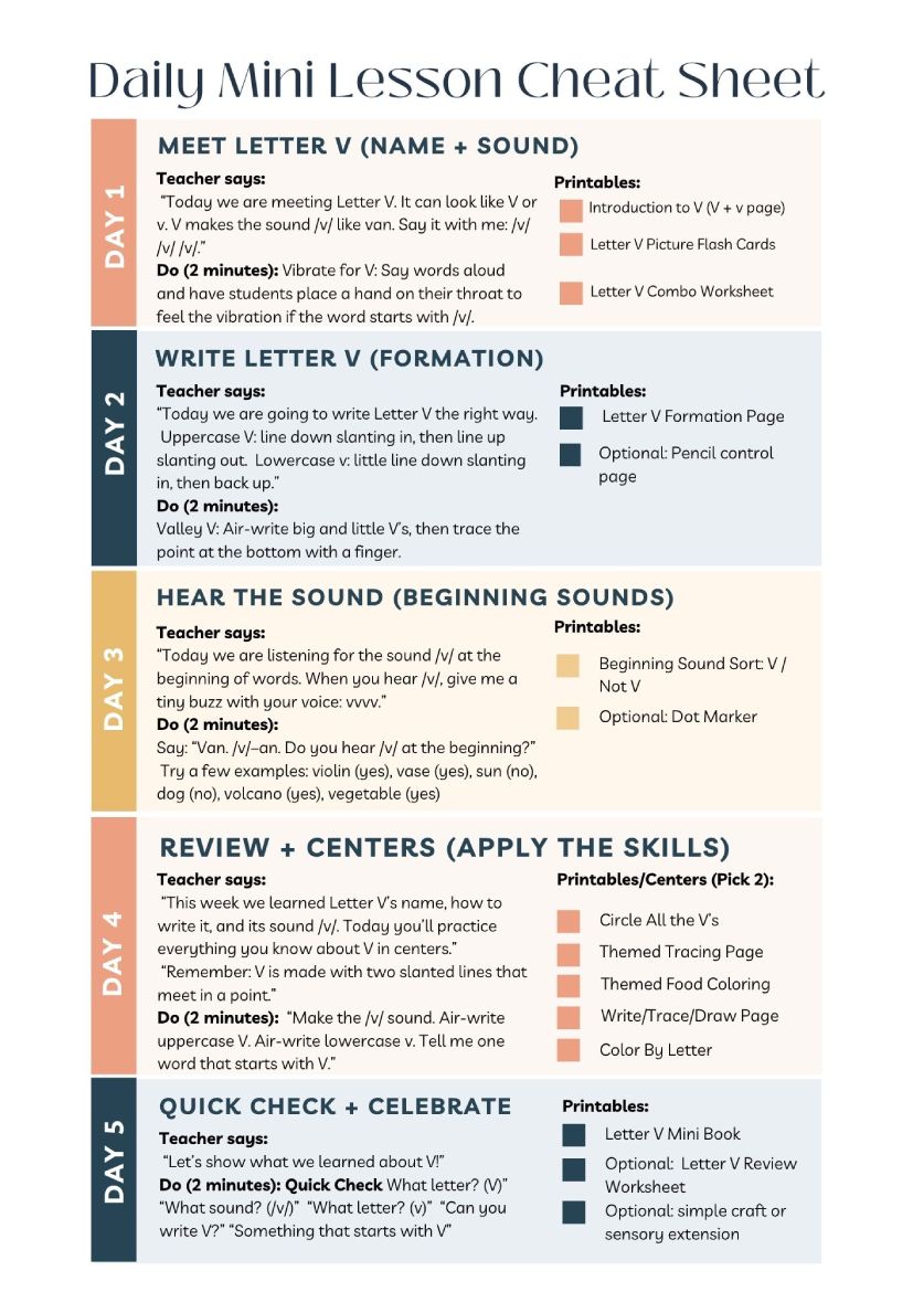 Week 23 Letter V Kindergarten Curriculum Workbook Preview