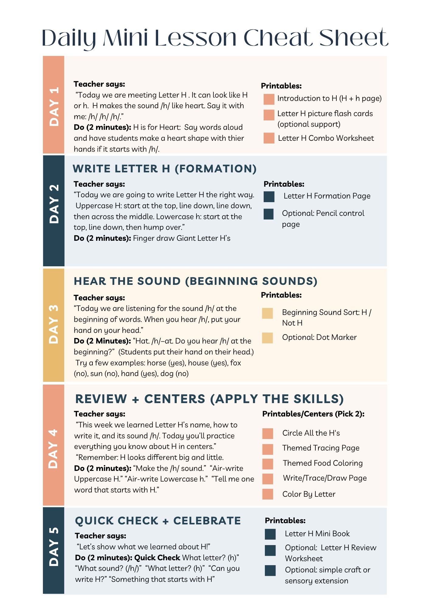 Week 9 Letter H Kindergarten Curriculum Workbook Preview