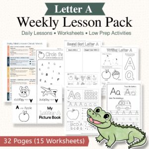 Letter A Curriculum Pack | PreK & Kindergarten Literacy Lessons, Activities & Worksheets (32-Page Unit + 15 Printables)