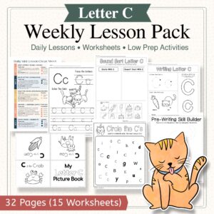 Letter C Curriculum Pack | PreK & Kindergarten Literacy Lessons, Activities & Worksheets (32-Page Unit + 15 Printables)