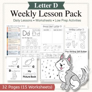 Letter D Curriculum Pack | PreK & Kindergarten Literacy Lessons, Activities & Worksheets (32-Page Unit + 15 Printables)
