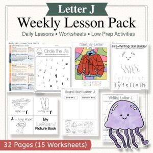 Letter J Curriculum Pack | PreK & Kindergarten Literacy Lessons, Activities & Worksheets (32-Page Unit + 15 Printables)
