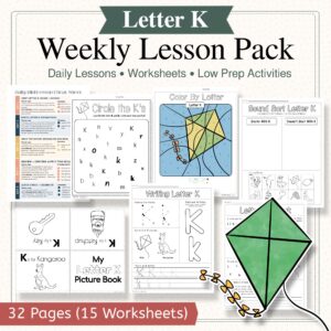 Letter K Curriculum Pack | PreK & Kindergarten Literacy Lessons, Activities & Worksheets (32-Page Unit + 15 Printables)