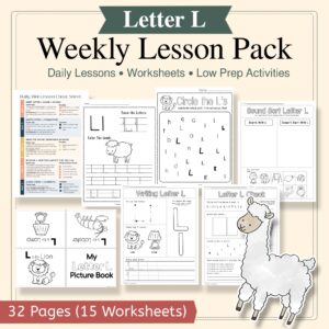 Letter L Curriculum Pack | PreK & Kindergarten Literacy Lessons, Activities & Worksheets (32-Page Unit + 15 Printables)