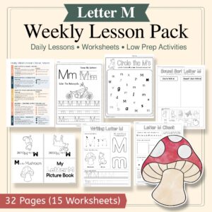 Letter M Curriculum Pack | PreK & Kindergarten Literacy Lessons, Activities & Worksheets (32-Page Unit + 15 Printables)