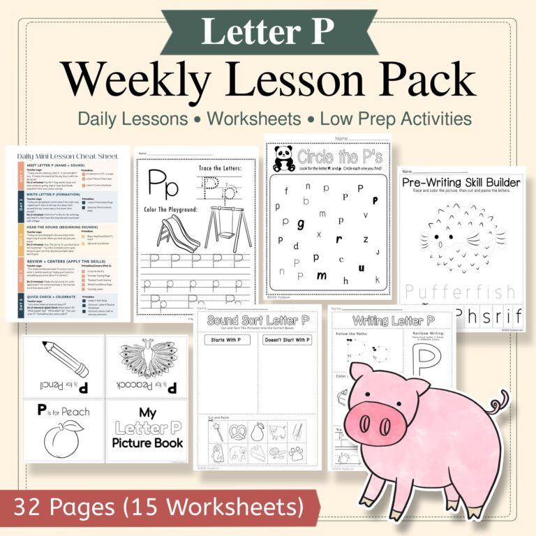 Week 17: Letter P (Kindergarten Literacy Centers + Mini Lessons)
