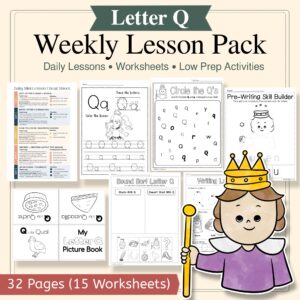 Letter Q Curriculum Pack | PreK & Kindergarten Literacy Lessons, Activities & Worksheets (32-Page Unit + 15 Printables)
