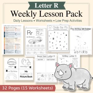 Letter R Curriculum Pack | PreK & Kindergarten Literacy Lessons, Activities & Worksheets (32-Page Unit + 15 Printables)