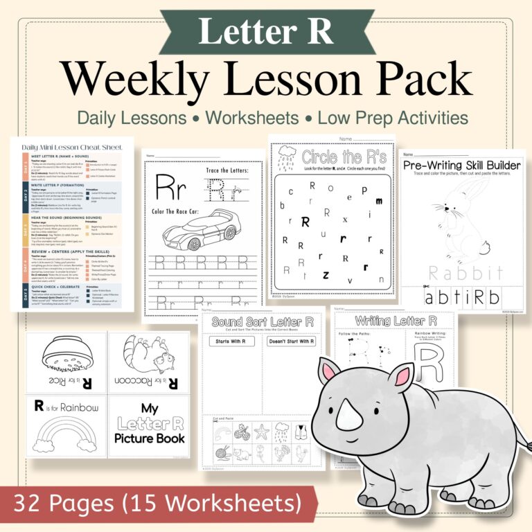 Week 19: Letter R (Kindergarten Literacy Centers + Mini Lessons)