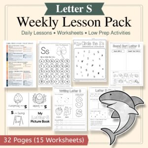 Letter S Curriculum Pack | PreK & Kindergarten Literacy Lessons, Activities & Worksheets (32-Page Unit + 15 Printables) (Copy)