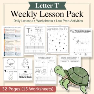 Letter T Curriculum Pack | PreK & Kindergarten Literacy Lessons, Activities & Worksheets (32-Page Unit + 15 Printables)