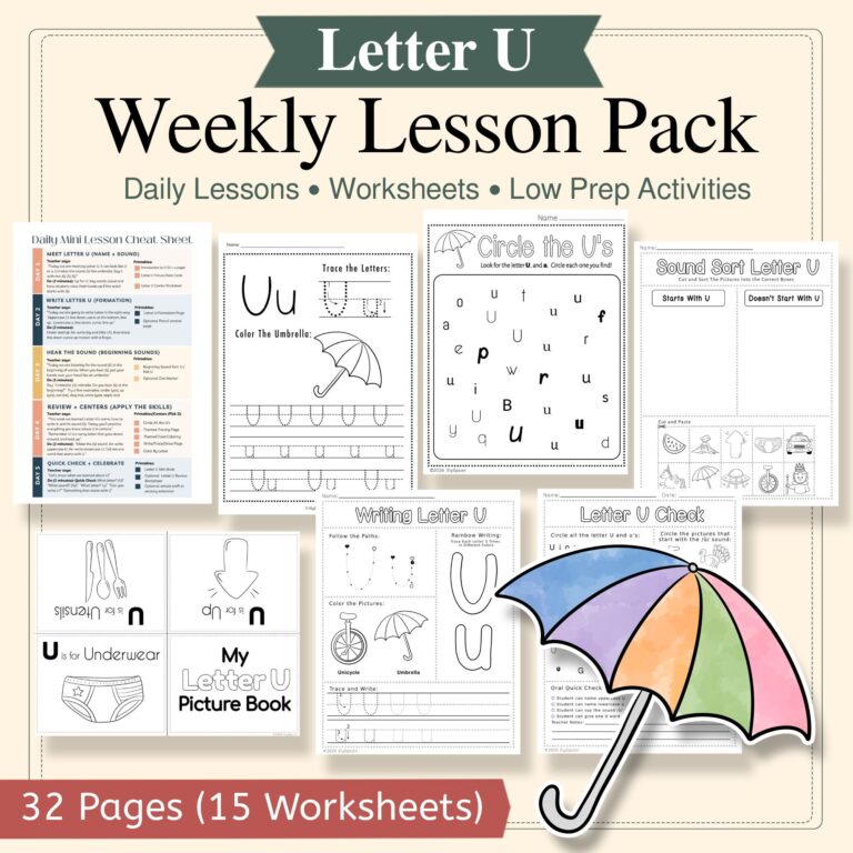 Week 22: Letter U (Kindergarten Literacy Centers + Mini Lessons)