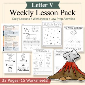 Letter V Curriculum Pack | PreK & Kindergarten Literacy Lessons, Activities & Worksheets (32-Page Unit + 15 Printables)