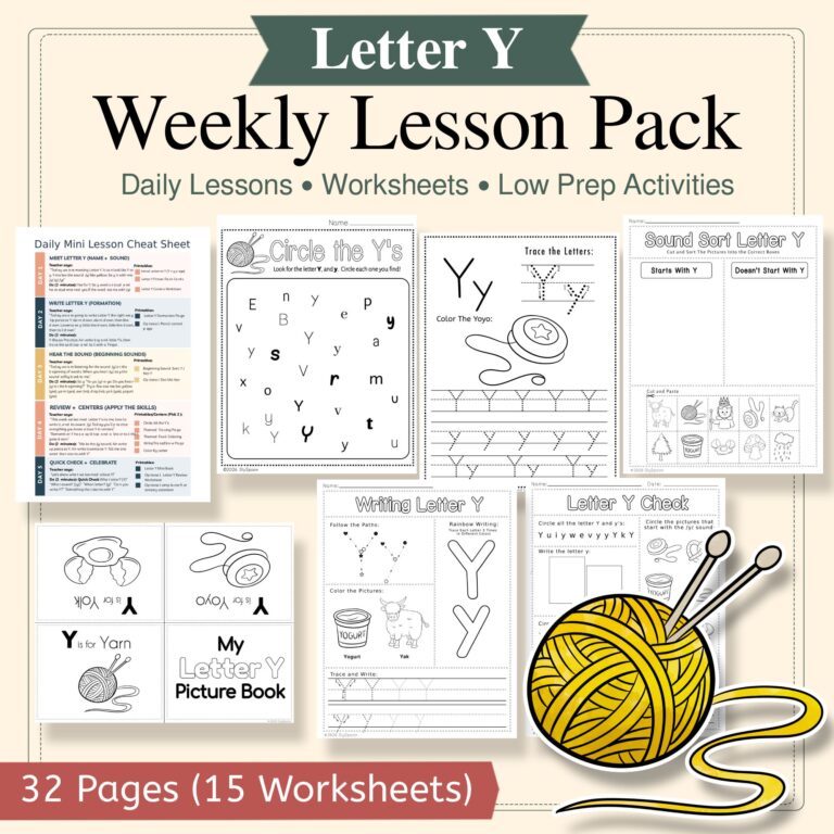 Week 26: Letter Y (Kindergarten Literacy Centers + Mini Lessons)