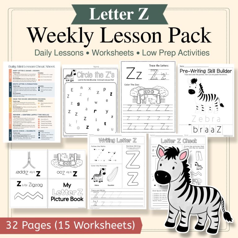 Week 27: Letter Z (Kindergarten Literacy Centers + Mini Lessons)