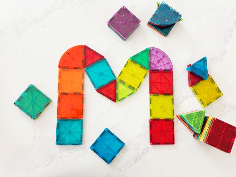 Letter M STEM activity using magnetic tiles for kids