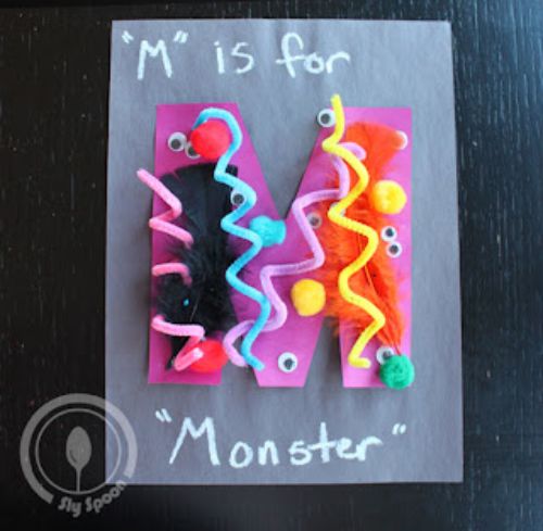 Creative letter M monster art activity for kids
