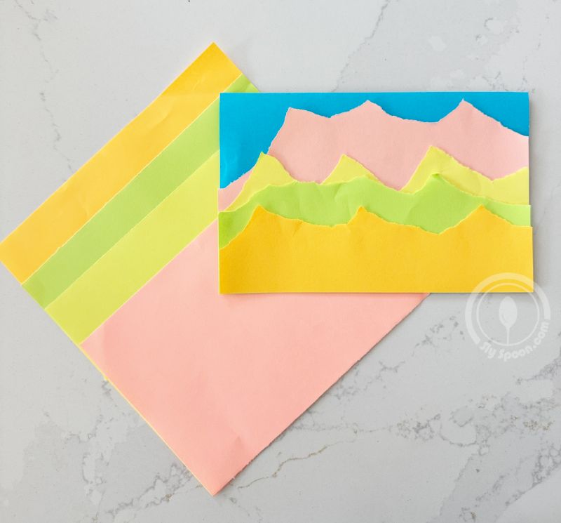 Torn paper mountain craft for Letter M preschool activity