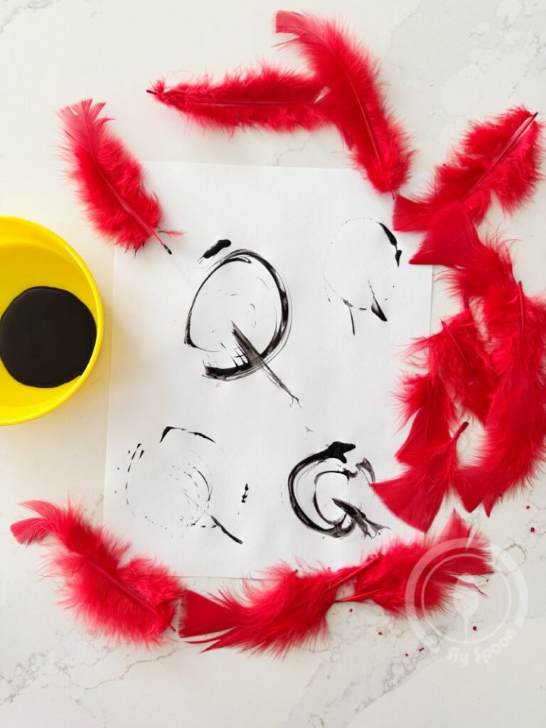 Q is for Quill writing idea for kids to practice letters using something different and fun to write with. Suitable for preschool and kindergarten.