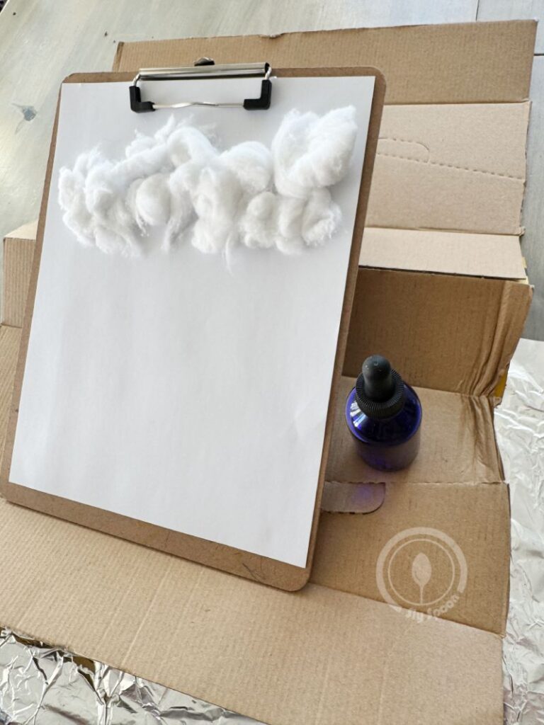 Letter R is for Raincloud dripping paint through cotton ball rain clouds craft idea for preschoolers and kindergarteners learning Letter R