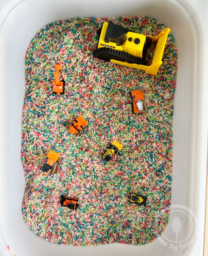 Letter T is for Trucks & Tractors Sensory Bin Activity idea for preschoolers and kindergarteners learning Letter T