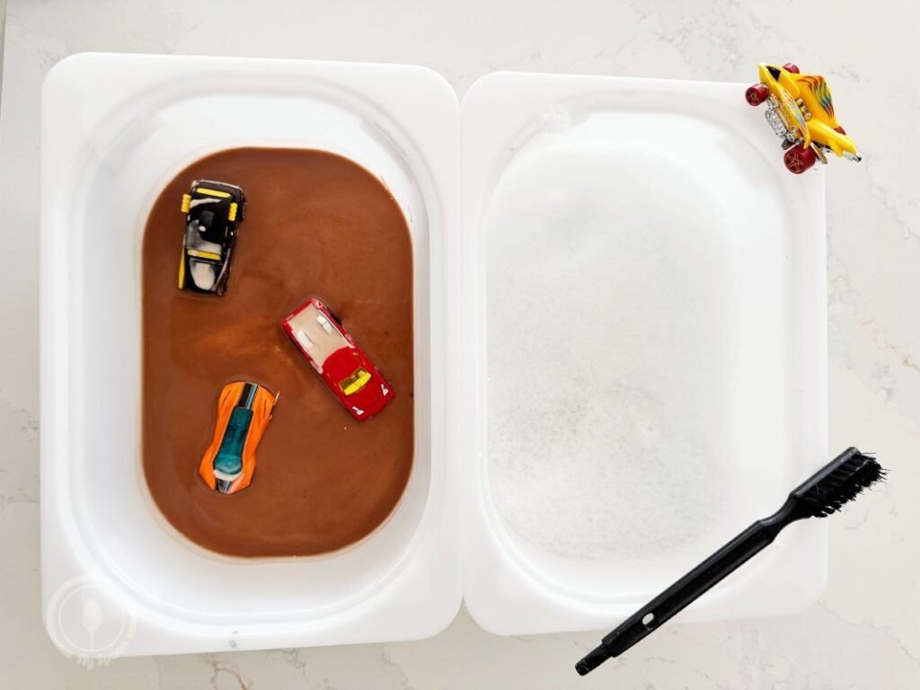 Letter W is for Washing Stations Sensory Bin Play idea for preschoolers and kindergarteners learning Letter W