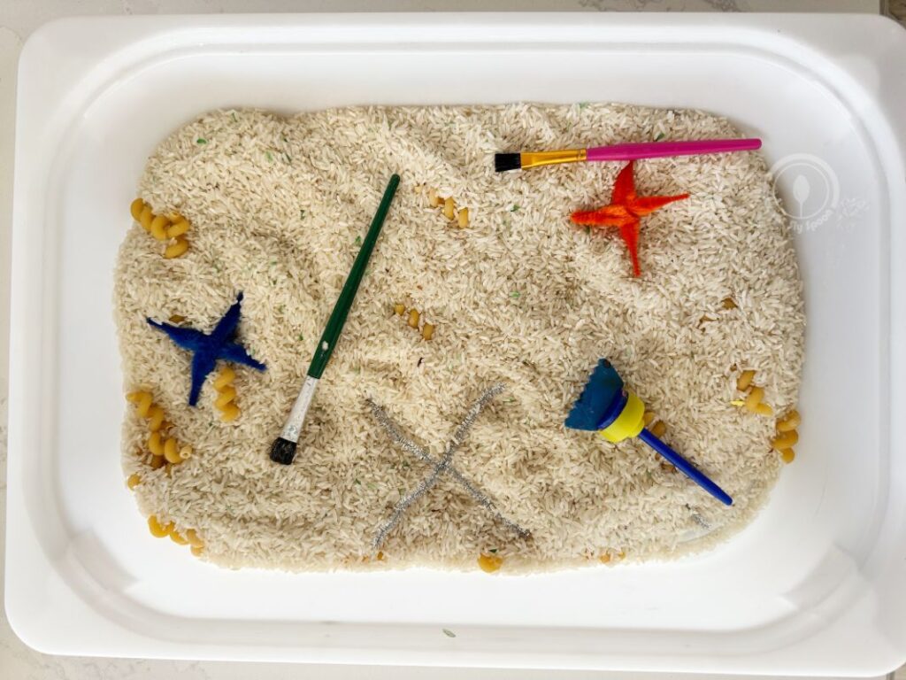 Letter X is for Excavating X's Sensory Bin idea for preschoolers and kindergarteners learning Letter X