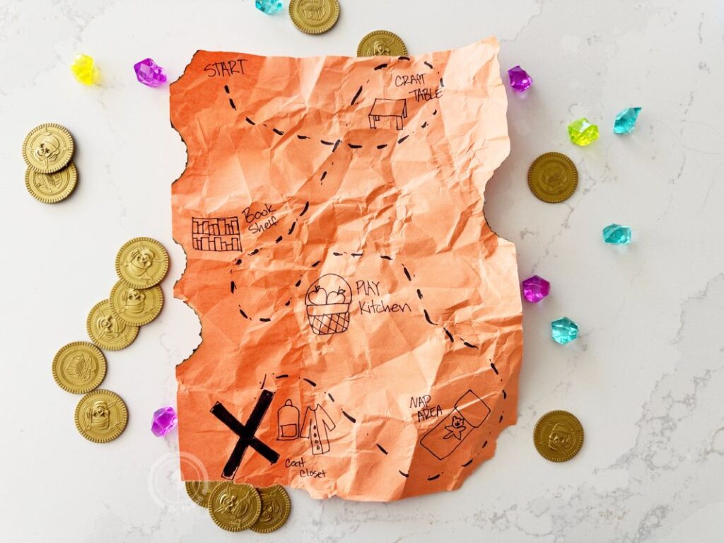 Letter X is for X Marks the Spot treasure map and treasure hunt idea for preschoolers and kindergarteners learning Letter X