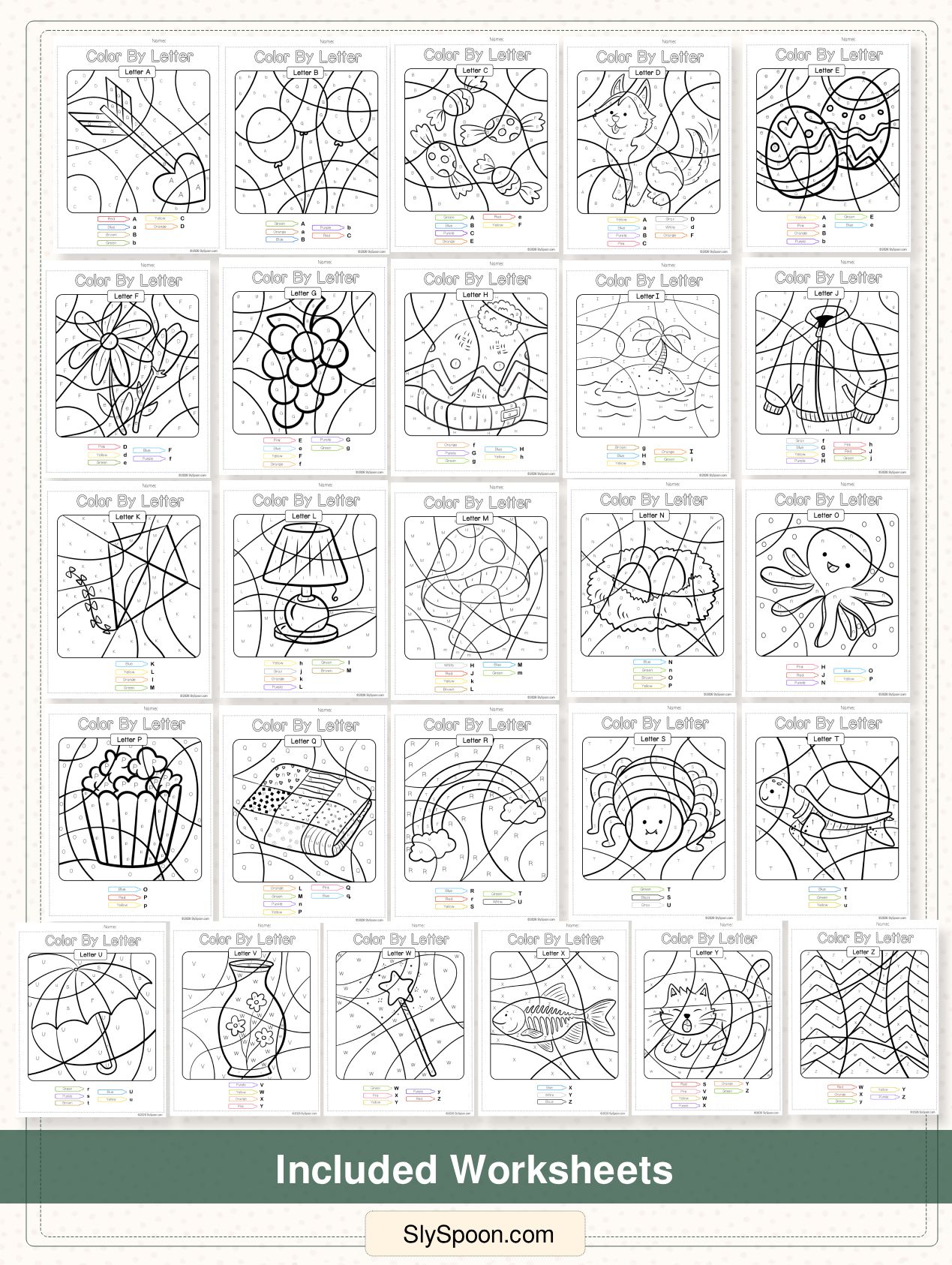Color by Letter Worksheets A–Z | Alphabet Coloring Pages for Letter Recognition (52 Printable Pages) - Image 4