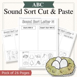 Sound Sort Cut and Paste Worksheets A–Z | Beginning Sounds Practice for Preschool & Kindergarten (26 Printable Pages)