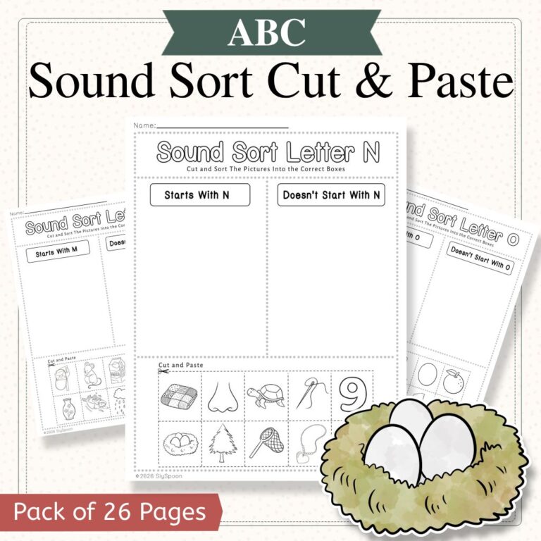 Sound Sort Cut and Paste Worksheets A–Z | Beginning Sounds Practice for ...