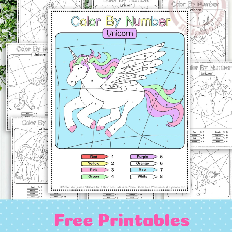 Unicorn color-by-number activity pages