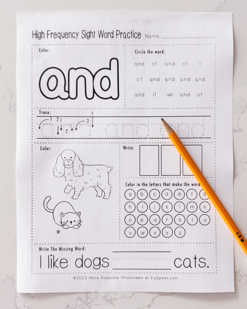 Preview of free sight word worksheets