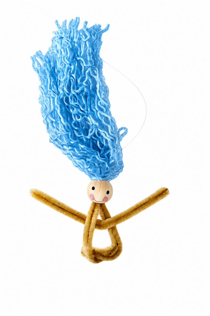 Shaping the body of a beginner fiber art mermaid with pipe cleaners.