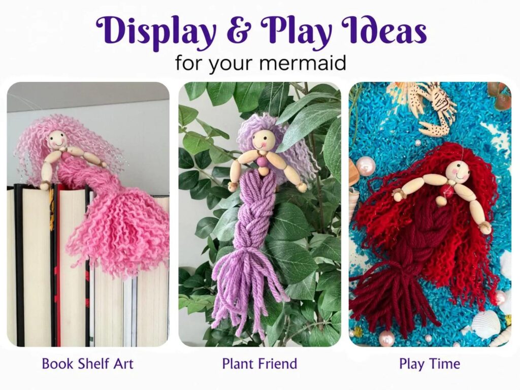 Comparison between kids bead mermaid craft kit and adult fiber art mermaid kit for different ages and skill levels.