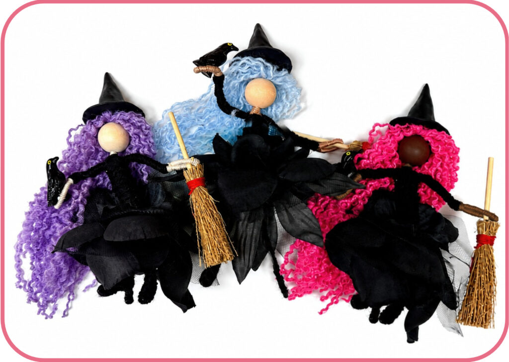 Adult Fiber Art Witch Craft DIY Halloween Home Decor Pink, Blue and Purple Witches