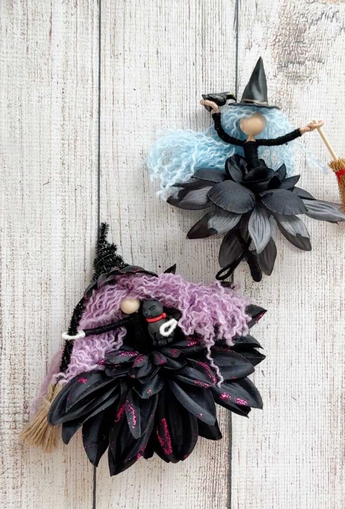 Easy Dollar Tree Halloween Craft Make a Witch tutorial - Finished Witches