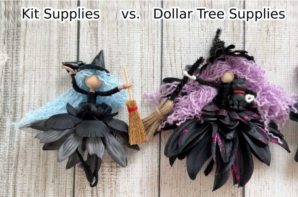 Easy Dollar Tree Halloween Craft Make a Witch tutorial - Kit Witch Vs. Dollar Tree Supplies Witch