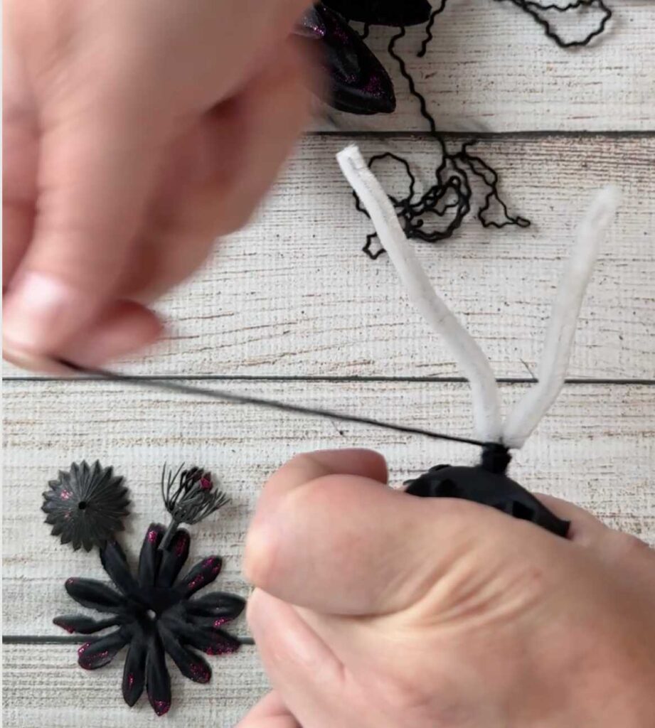 Easy Dollar Tree Halloween Craft Make a Witch tutorial - Wrapping Legs