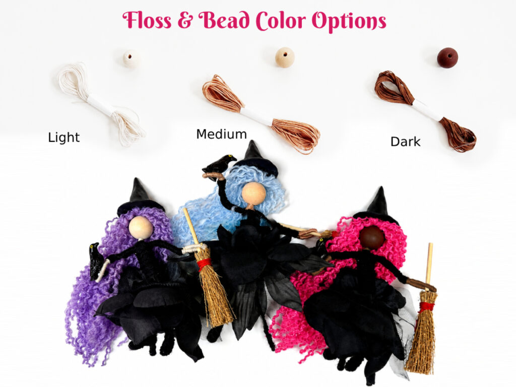 Adult Fiber Art Witch Craft DIY Halloween Home Decor Witch 3 color combos of witches