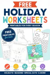 Free Printable Holiday Worksheets for Preschoolers and Kindergarteners including color by number, letter tracing, dot marker and more
